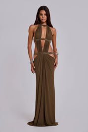Robe maxi découpée 6AM couleur mousse